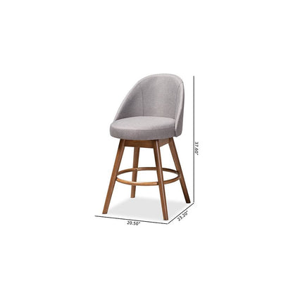 Grey Fabric Upholstered Walnut-Finished Wood Swivel Counter Stool Set of 2