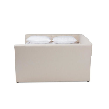 Beige Fabric Upholstered Full Size Daybed with Roll-Out Trundle Bed