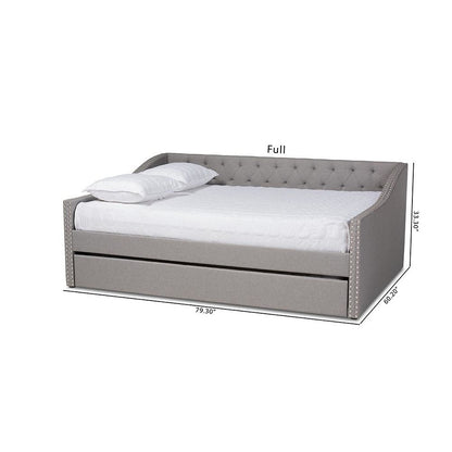 Light Grey Fabric Upholstered Full Size Daybed with Roll-Out Trundle Bed