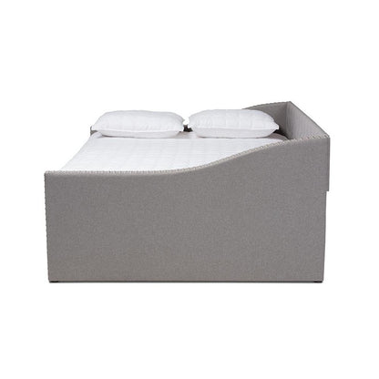 Light Grey Fabric Upholstered Full Size Daybed with Roll-Out Trundle Bed