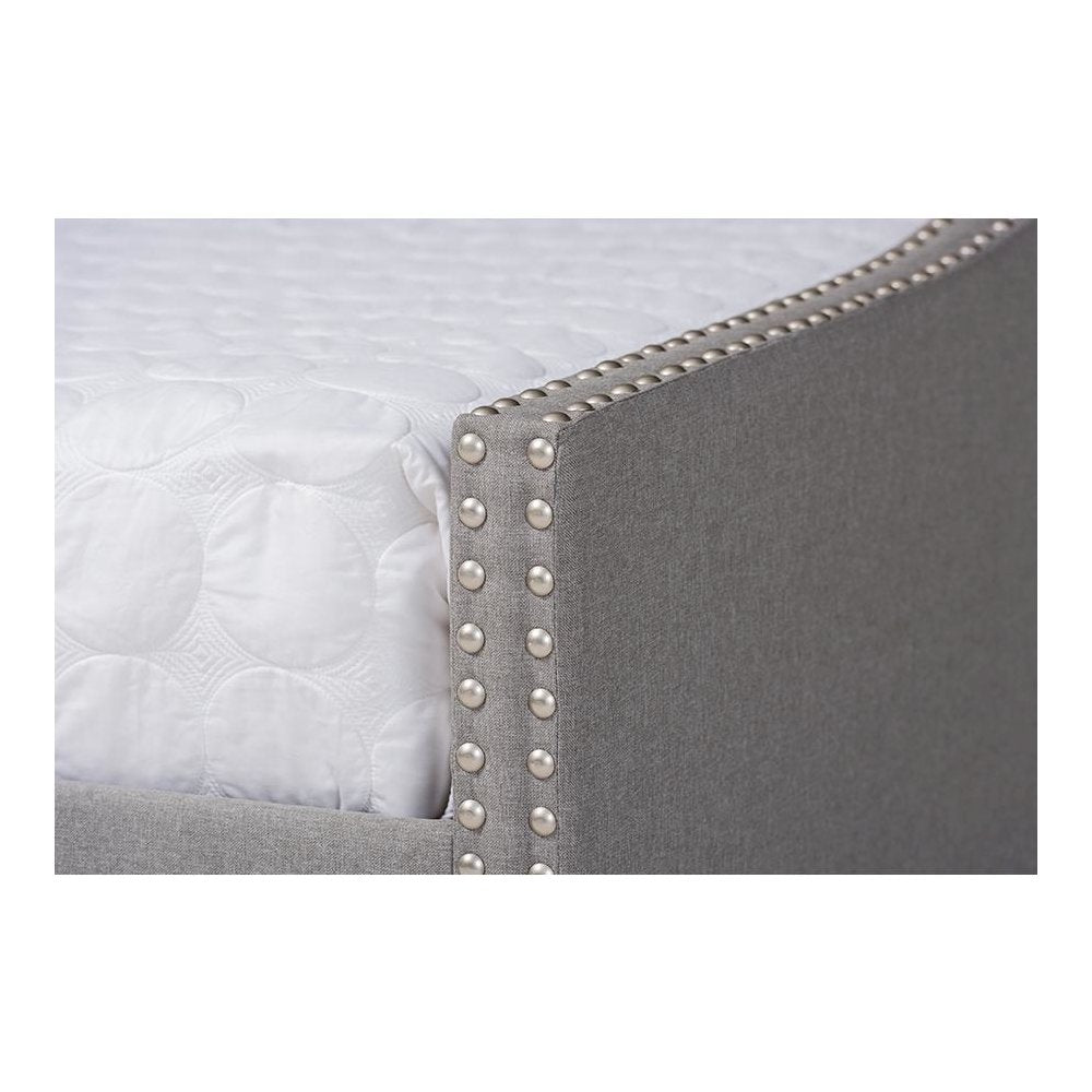 Light Grey Fabric Upholstered Full Size Daybed with Roll-Out Trundle Bed