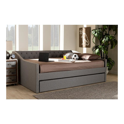 Light Grey Fabric Upholstered Full Size Daybed with Roll-Out Trundle Bed