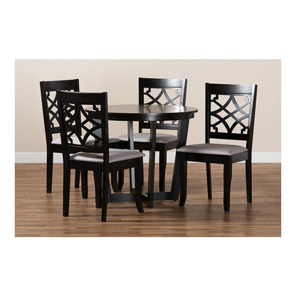Grey Fabric Upholstered and Dark Brown Finished Wood 5-Piece Dining Set