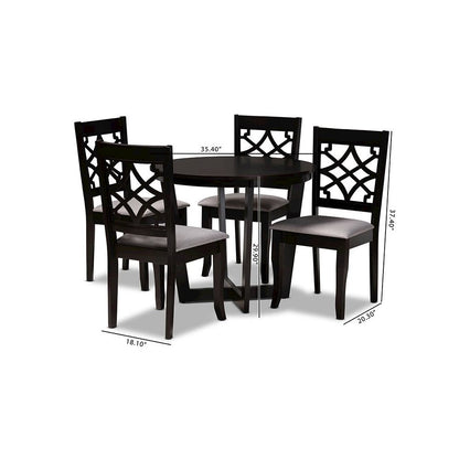 Grey Fabric Upholstered and Dark Brown Finished Wood 5-Piece Dining Set
