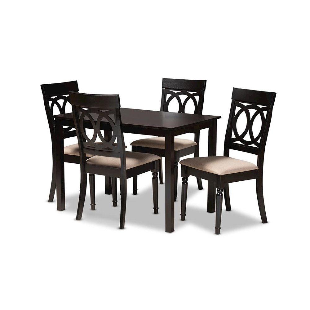Sand Fabric Upholstered Espresso Brown Finished 5-Piece Wood Dining Set