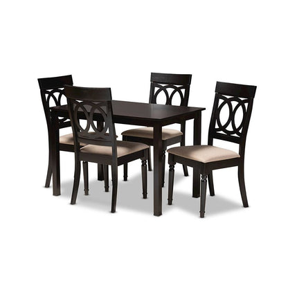 Sand Fabric Upholstered Espresso Brown Finished 5-Piece Wood Dining Set