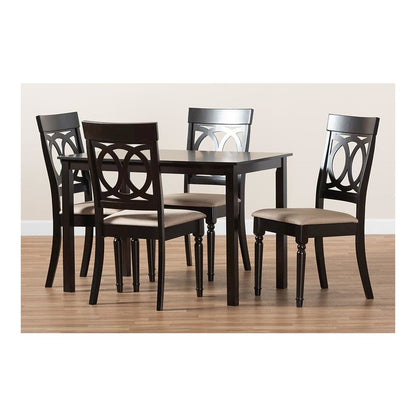 Sand Fabric Upholstered Espresso Brown Finished 5-Piece Wood Dining Set