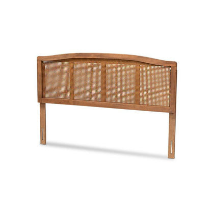 Ash Wanut Finished Wood and Synthetic Rattan Full Size Headboard