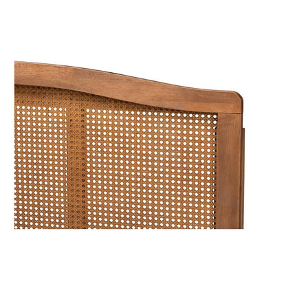 Ash Wanut Finished Wood and Synthetic Rattan Full Size Headboard