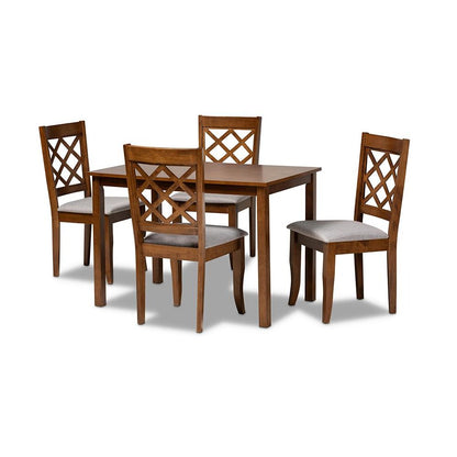 Grey Fabric Upholstered and Walnut Brown Finished Wood 5-Piece Dining Set