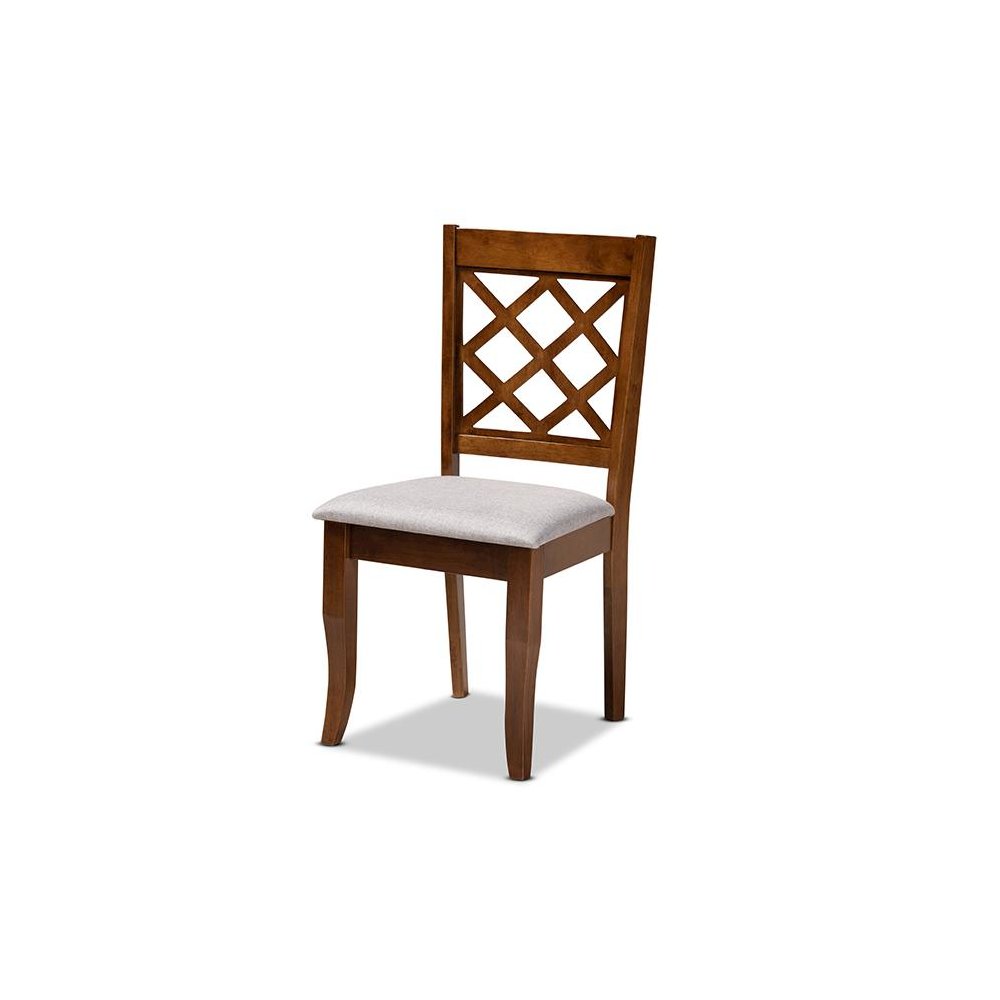 Grey Fabric Upholstered and Walnut Brown Finished Wood 5-Piece Dining Set