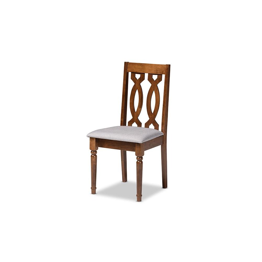 Grey Fabric Upholstered and Walnut Brown Finished Wood 5-Piece Dining Set