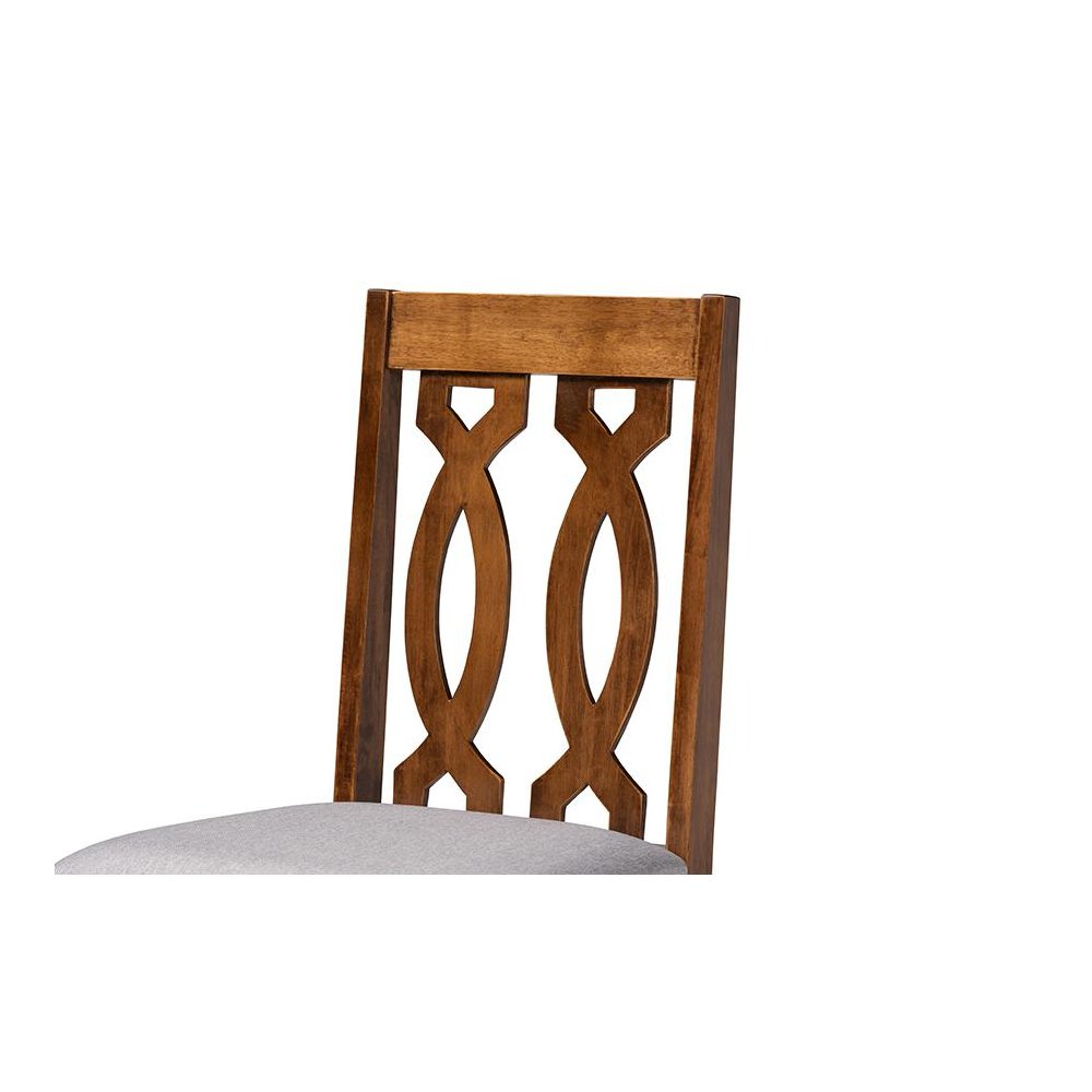 Grey Fabric Upholstered and Walnut Brown Finished Wood 5-Piece Dining Set
