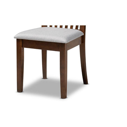Grey Fabric Upholstered and Walnut Brown Finished Wood 5-Piece Dining Set