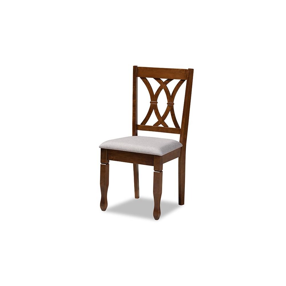 Grey Fabric Upholstered and Walnut Brown Finished Wood 6-Piece Dining Set