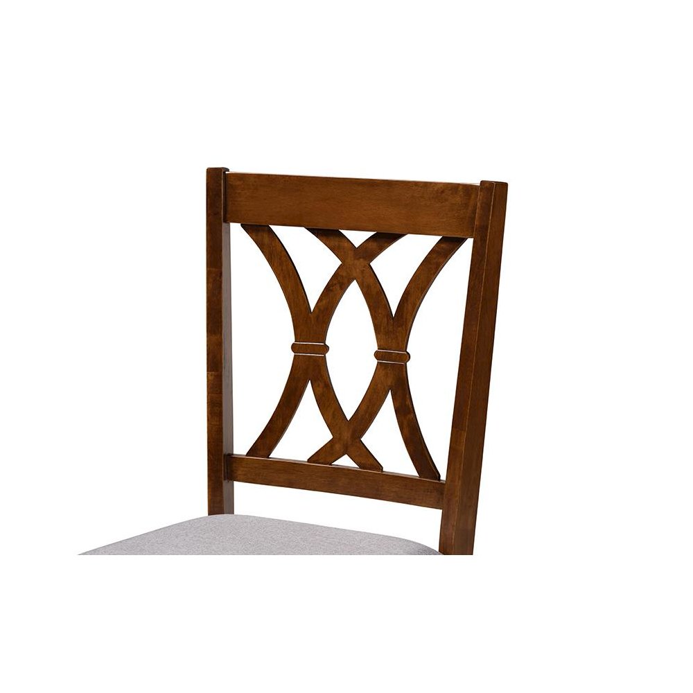 Grey Fabric Upholstered and Walnut Brown Finished Wood 6-Piece Dining Set