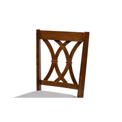 Grey Fabric Upholstered and Walnut Brown Finished Wood 6-Piece Dining Set