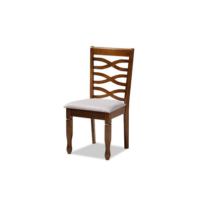 Grey Fabric Upholstered and Walnut Brown Finished Wood 5-Piece Dining Set