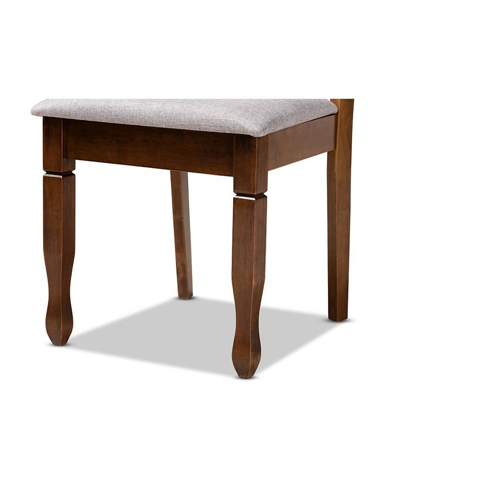 Grey Fabric Upholstered and Walnut Brown Finished Wood 5-Piece Dining Set