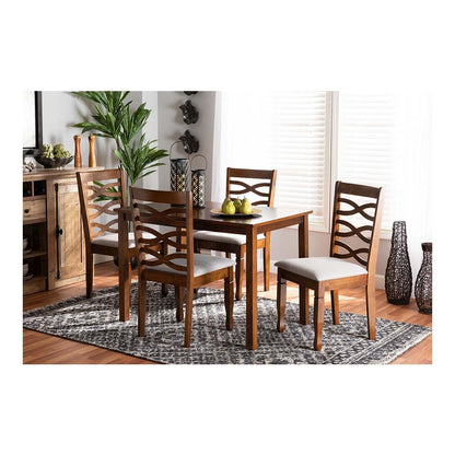Grey Fabric Upholstered and Walnut Brown Finished Wood 5-Piece Dining Set