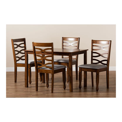 Grey Fabric Upholstered and Walnut Brown Finished Wood 5-Piece Dining Set