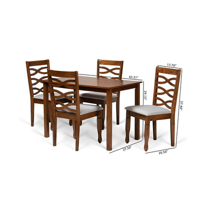Grey Fabric Upholstered and Walnut Brown Finished Wood 5-Piece Dining Set