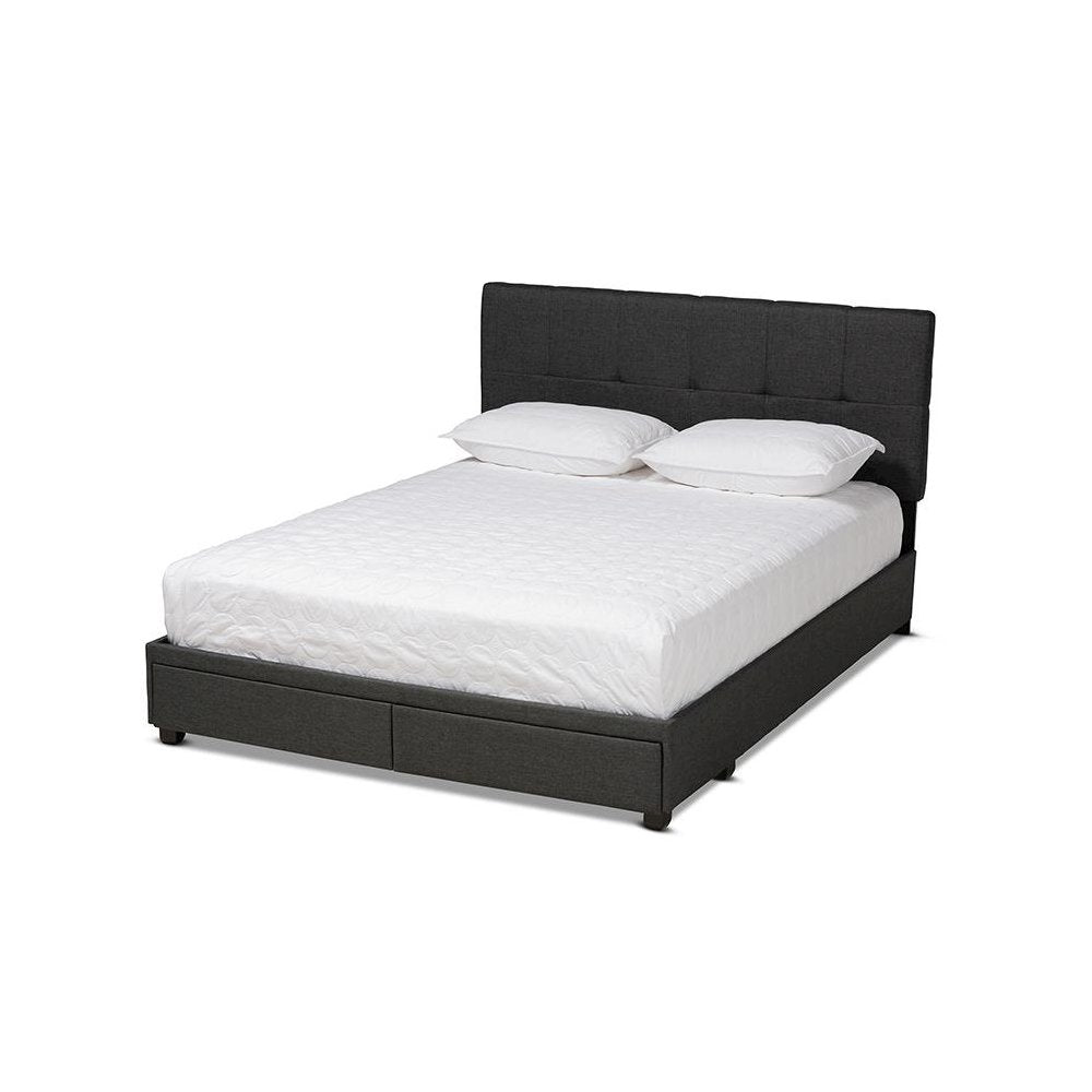 Netti Dark Grey Fabric Upholstered 2-Drawer Queen Size Platform Storage Bed