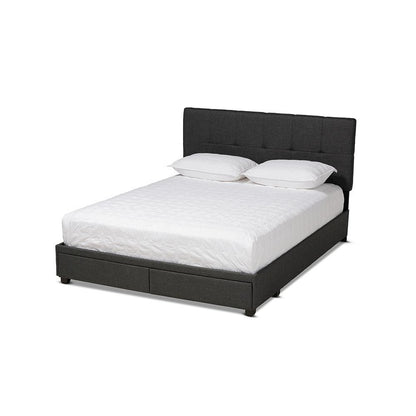Netti Dark Grey Fabric Upholstered 2-Drawer Queen Size Platform Storage Bed