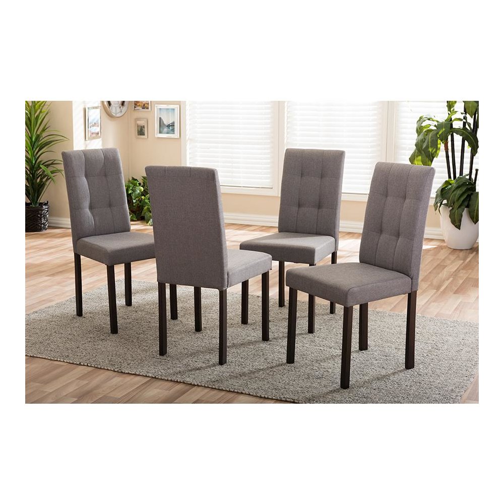 Grey Fabric Upholstered Grid-tufting Dining Chair (Set of 4)
