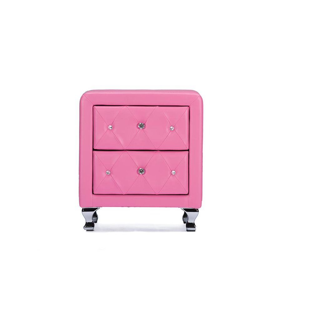 Stella Crystal Tufted Pink Leather Modern Nightstand