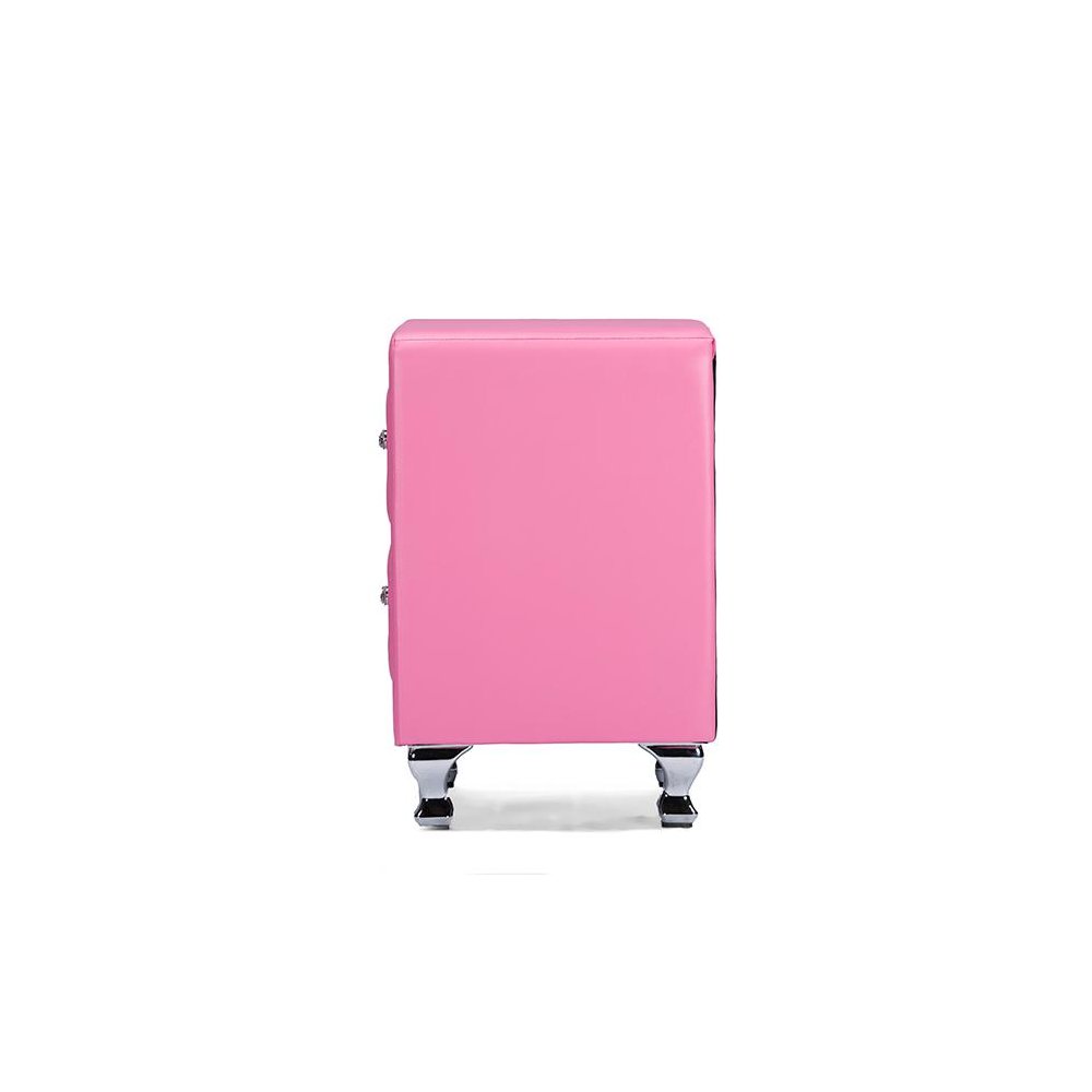 Stella Crystal Tufted Pink Leather Modern Nightstand