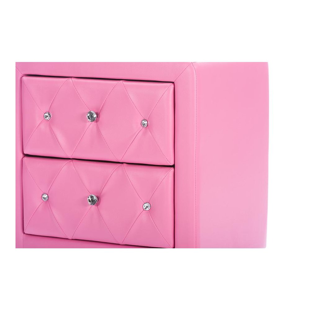 Stella Crystal Tufted Pink Leather Modern Nightstand