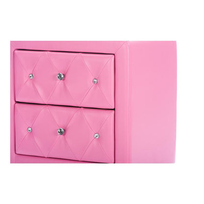 Stella Crystal Tufted Pink Leather Modern Nightstand