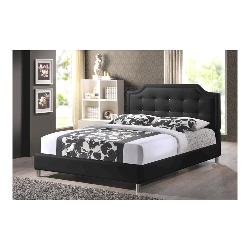 Baxton Studio Carlotta Black Modern Bed with Upholstered Headboard - Queen Size