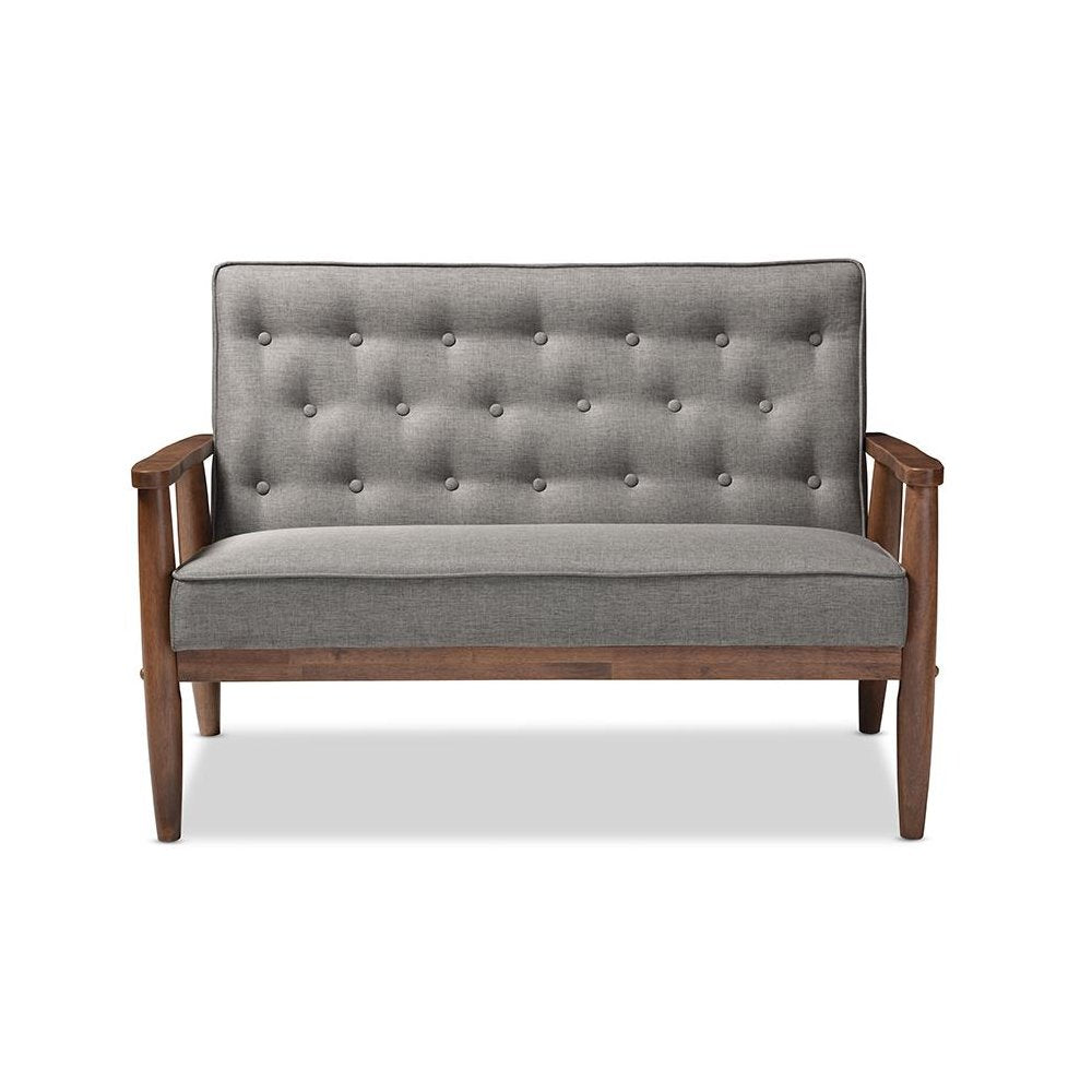Grey Fabric Upholstered Wooden 2-seater Loveseat