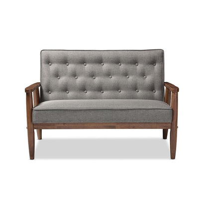 Grey Fabric Upholstered Wooden 2-seater Loveseat