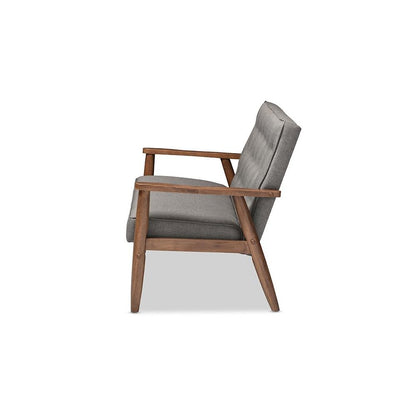 Grey Fabric Upholstered Wooden 2-seater Loveseat