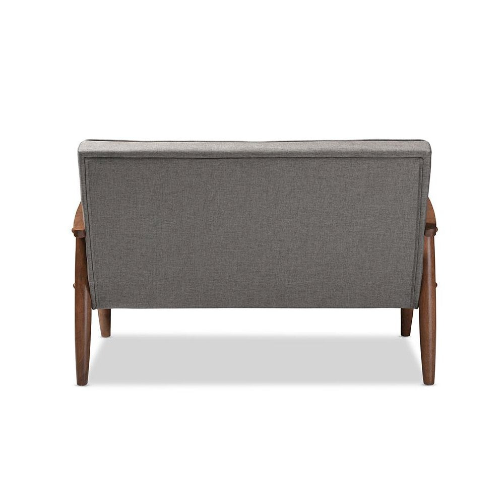Grey Fabric Upholstered Wooden 2-seater Loveseat