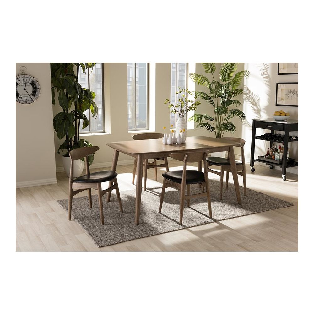 Leather and "Oak" Light Brown Finishing Wood 5-Peice Dining Set