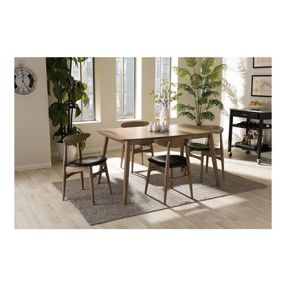 Leather and "Oak" Light Brown Finishing Wood 5-Peice Dining Set