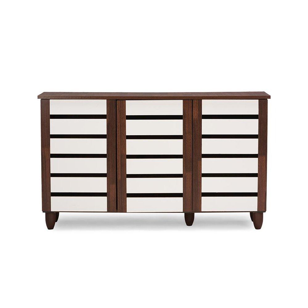 Baxton Studio Gisela Oak and White 2-tone Shoe Cabinet With 3 Doors
