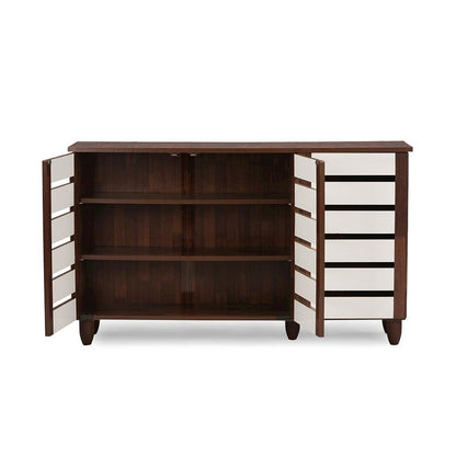 Baxton Studio Gisela Oak and White 2-tone Shoe Cabinet With 3 Doors