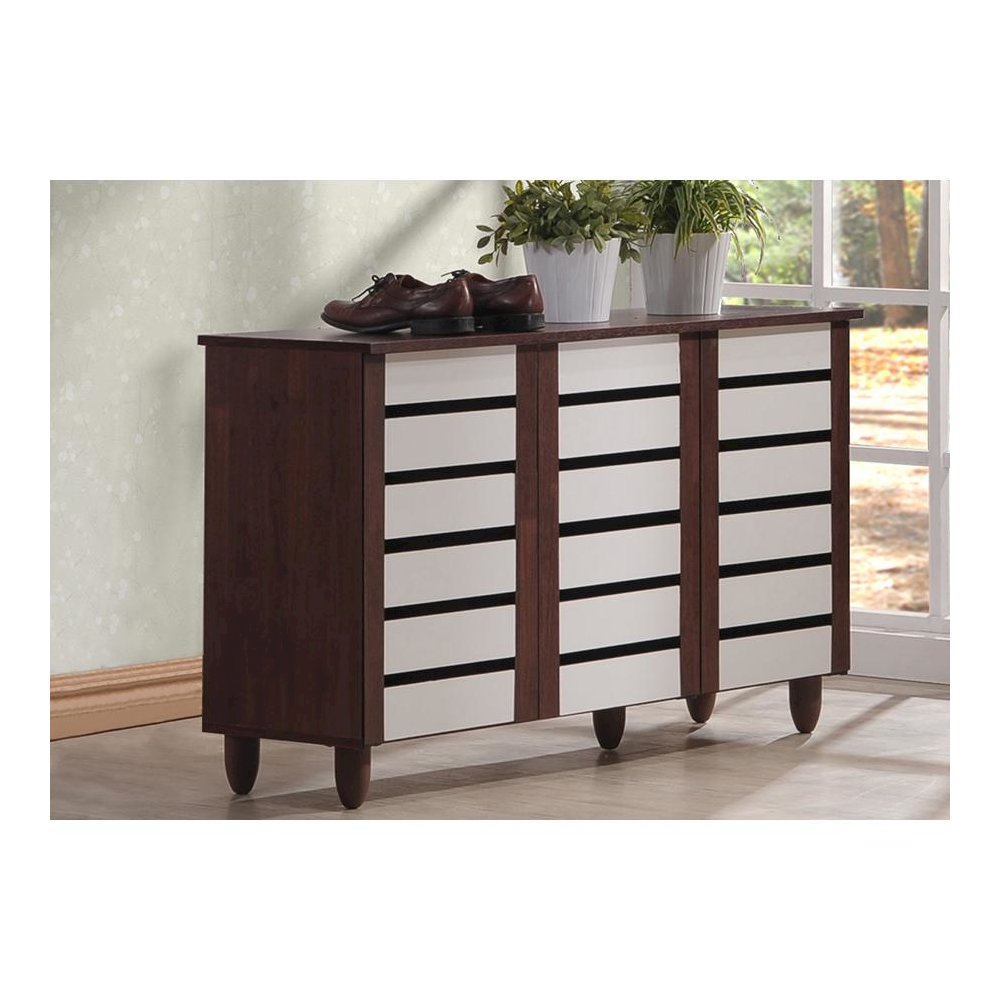 Baxton Studio Gisela Oak and White 2-tone Shoe Cabinet With 3 Doors