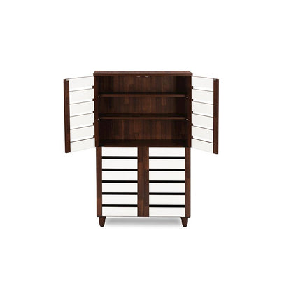 Baxton Studio Gisela Oak and White 2-tone Shoe Cabinet With 4 Door