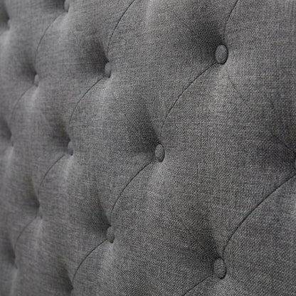 Grey Fabric Upholstered Button-Tufted Headboard with Hardwood Frame