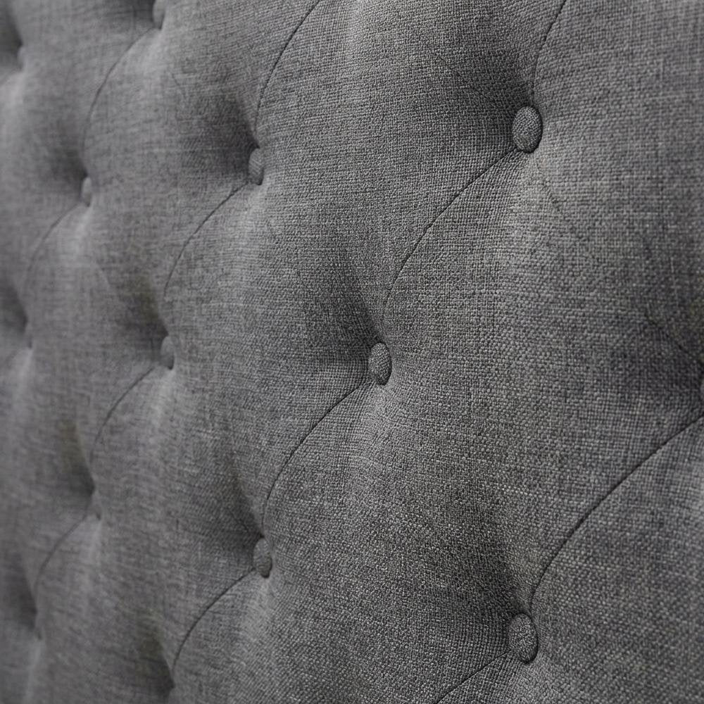 Grey Fabric Upholstered Button-Tufted Headboard with Hardwood Frame