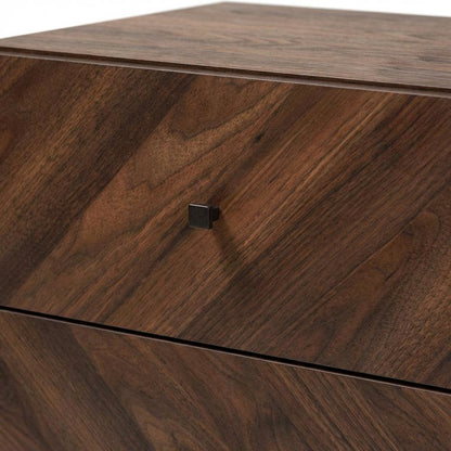 Walnut Finish Mid-Century Modern Nightstand with 2 Drawers and Mdf Frame