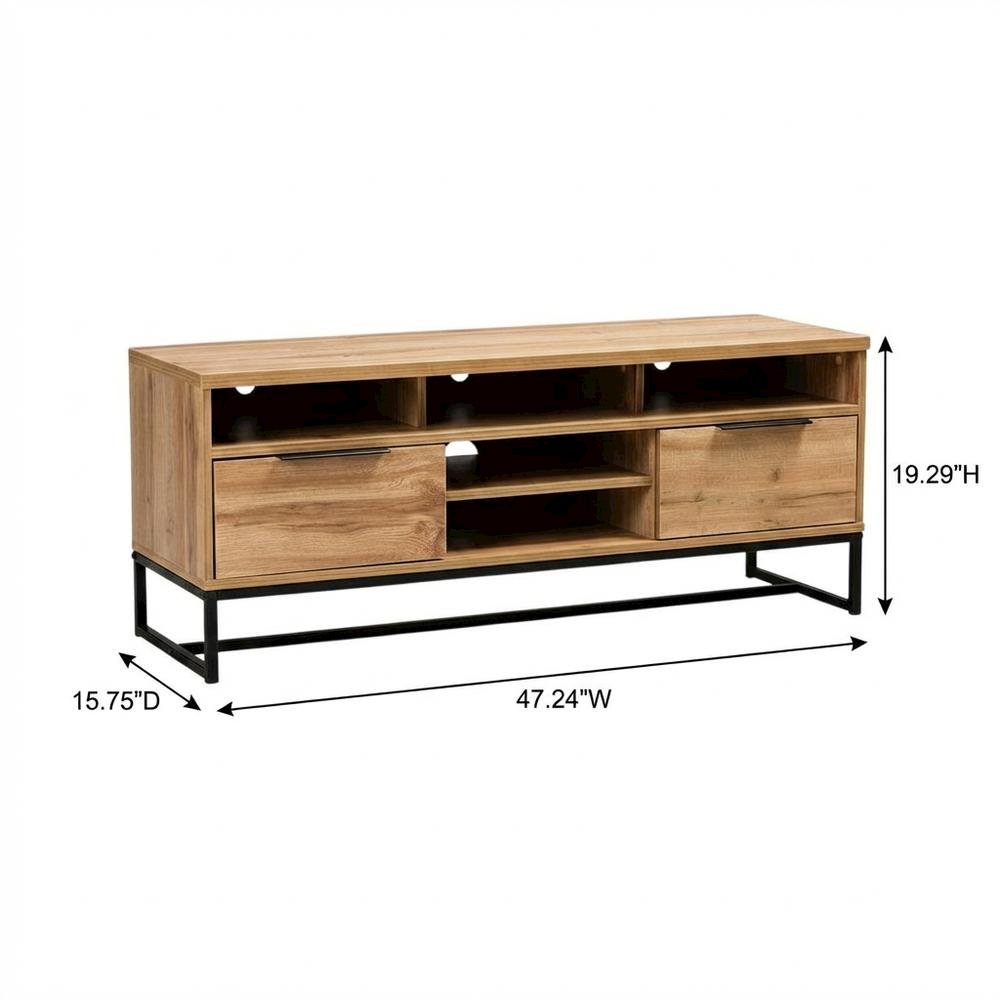 Black Wood and Metal TV Stand with Contemporary Design and 2 Drawers