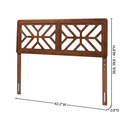 Wood Geometric Cutout Headboard in Walnut Brown with Adjustable Legs