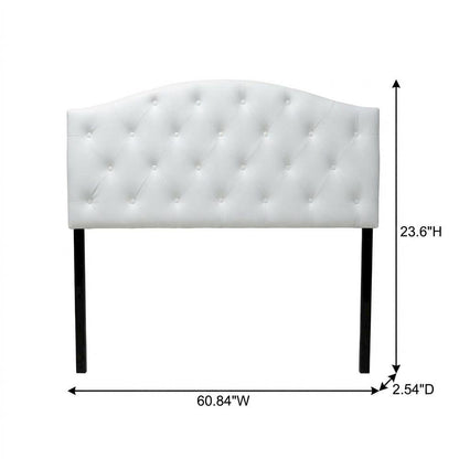 White Faux Leather Queen Headboard, Button-Tufted, Scalloped Design Hardwood